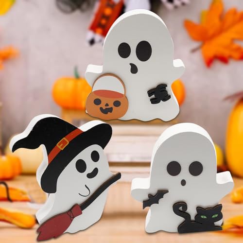 Halloween Deko Geist Tischschilder, Halloween Tischdeko, Holz Geister Deko, Niedliche Geister Tischschild, Halloween Geister Tischdekoration, Halloween Tablett Dekoration Holzschild Spukdekoration von Capgoost