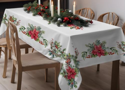 CapitanCasa Tischdecke Tischabdeckung Küche Wohnzimmer Baumwolle Digital Muster Weihnachtsstern GI 150 x 180 cm Weihnachtsstern von CapitanCasa