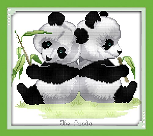 CaptainCrafts Heiß Neue Veröffentlichungen Kreuzstich Kits Muster Stickerei Kit - Panda Zwillinge (GESTEMPELT) von CaptainCrafts