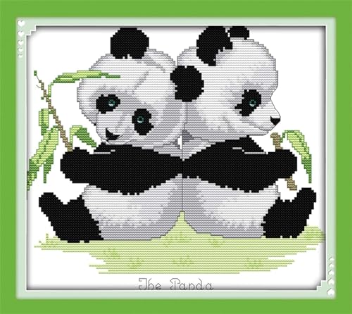 CaptainCrafts Kreuzstich-Kits, vorgedruckter Stoff gestempelt Kreuzstich-Stickerei-Kit DIY Handarbeit Kunsthandwerk warmes Geschenk Haus Haus Dekor (Panda-Zwillinge) von CaptainCrafts