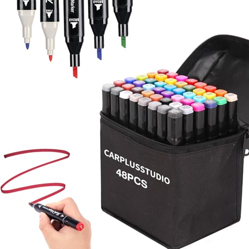 CarPlusStudio Filzstifte - 48 Farben Kunst Marker, Alkohol Marker Färbung Dual Tip Künstler Stifte Set für Studenten, Manga Künstler, Zeichnung, Skizzieren, Unterstreichen, Illustration, Malerei von CarPlusStudio