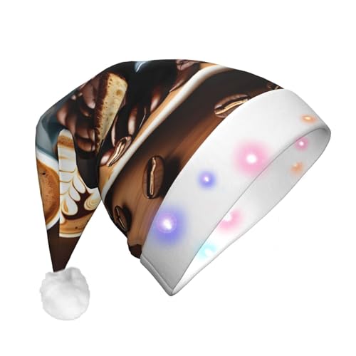 Delicious Coffee LED-Weihnachtsmütze für Erwachsene – multifunktionale Volldruck-Kopfbedeckung, perfekt für Festlichkeiten von CarXs