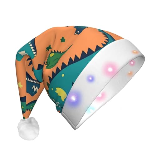 Dinosaurier-LED-Weihnachtsmütze für Erwachsene – multifunktionale Volldruck-Kopfbedeckung, perfekt für Festlichkeiten von CarXs