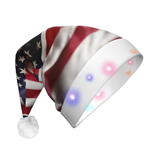 Feuerwehrmann Amerikanische Flagge LED-Weihnachtsmütze für Erwachsene – multifunktionale Volldruck-Kopfbedeckung, perfekt für Festlichkeiten von CarXs