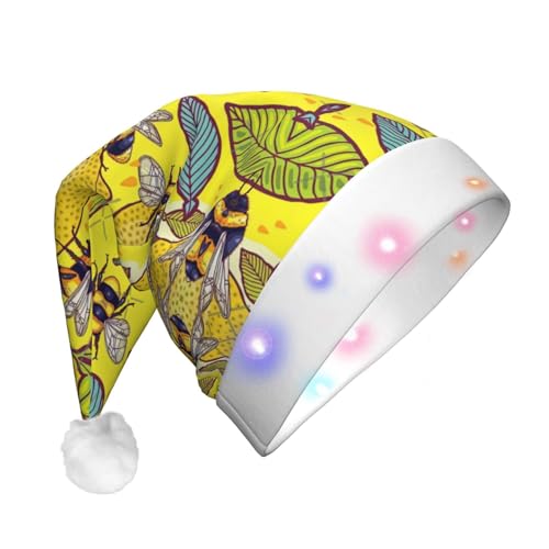 Gelbe Zitrone und Biene LED-Weihnachtsmütze für Erwachsene – multifunktionale Volldruck-Kopfbedeckung, perfekt für Festlichkeiten von CarXs