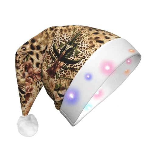 Gestreifte Leoparden-LED-Weihnachtsmütze für Erwachsene – multifunktionale Volldruck-Kopfbedeckung, perfekt für Festlichkeiten von CarXs