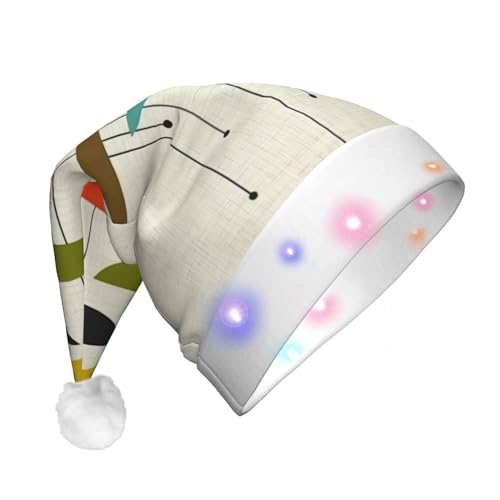 Mid Century Moderne Drucke LED-Weihnachtsmütze für Erwachsene – multifunktionale Volldruck-Kopfbedeckung, perfekt für Festlichkeiten von CarXs