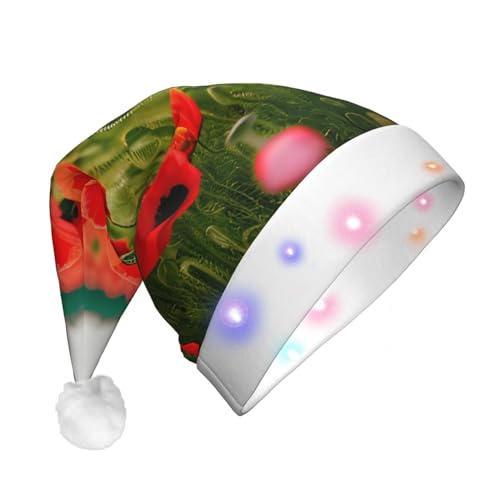 Mohnblumen, lebendige Blütenblätter, LED-Weihnachtsmütze für Erwachsene – multifunktionale Volldruck-Kopfbedeckung, perfekt für Festlichkeiten von CarXs