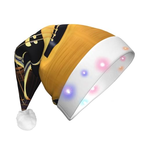 Note Gitarre LED-Weihnachtsmütze für Erwachsene – multifunktionale Volldruck-Kopfbedeckung, perfekt für Festlichkeiten von CarXs
