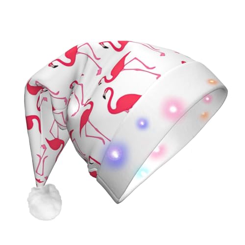 Rosafarbene Flamingo-Muster LED-Weihnachtsmütze für Erwachsene – multifunktionale Volldruck-Kopfbedeckung, perfekt für Festlichkeiten von CarXs