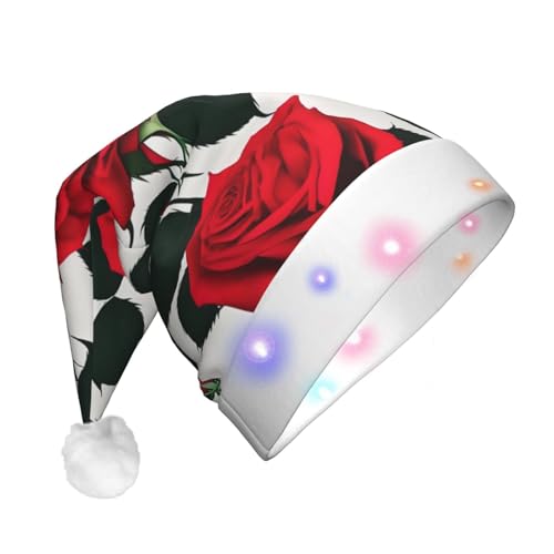 Rustikale rote Rose LED-Weihnachtsmütze für Erwachsene – multifunktionale Volldruck-Kopfbedeckung, perfekt für Festlichkeiten von CarXs