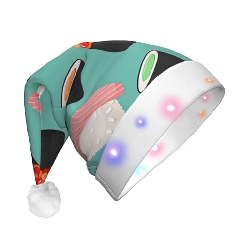 Sushi Food Pattern1 LED-Weihnachtsmütze für Erwachsene – multifunktionale Volldruck-Kopfbedeckung, perfekt für Festlichkeiten von CarXs