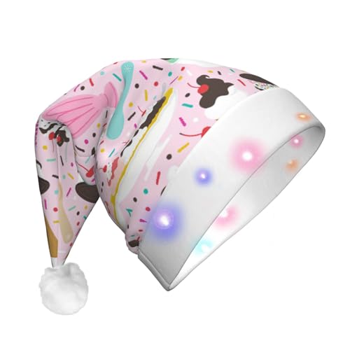 Sweet Ice Cream LED-Weihnachtsmütze für Erwachsene – multifunktionale Volldruck-Kopfbedeckung, perfekt für Festlichkeiten von CarXs
