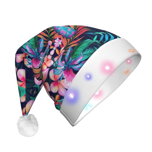 Tropische Blumen LED-Weihnachtsmütze für Erwachsene – multifunktionale Volldruck-Kopfbedeckung, perfekt für Festlichkeiten von CarXs