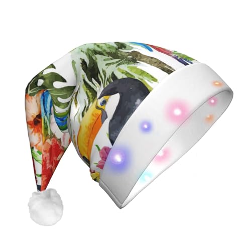Tukane Papageienpalmenblätter LED-Weihnachtsmütze für Erwachsene – multifunktionale Volldruck-Kopfbedeckung, perfekt für Festlichkeiten von CarXs