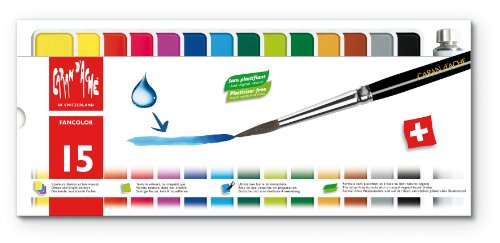 CARAN d'ACHE - FANCOLOR Kinder Gouache Tabletten und 1 Pinsel - 15 Farben, Bunt von Caran d'Ache