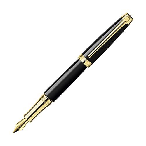 Caran d'Ache LÉMAN EBONY Füllfederhalter in der Farbe: Schwarz, goldplattiert, Schreibfeder aus Gold 18 Karat, Federgröße: M, Länge: 14,1 cm, 4799.282 von Caran d'Ache