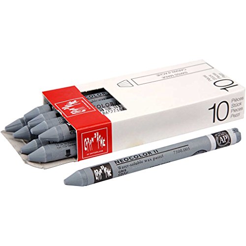 Caran d'Ache NEOCOLOR II 005 GRAU/GREY (7500.005) / Pastelle 10 Stück (1er Pack)/ aus Wasservermalbarem Wachs/Für Papier Karton Glas Holz Leder Stoff Stein von Caran d'Ache