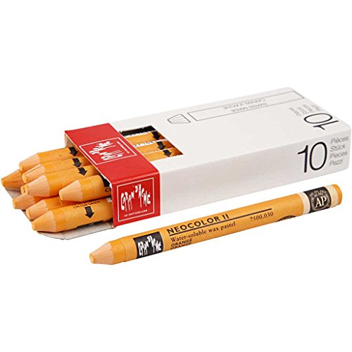 Caran d'Ache NEOCOLOR II 030 ORANGE/ORANGE (7500.030) / Pastelle 10 Stück (1er Pack)/ aus Wasservermalbarem Wachs/Für Papier Karton Glas Holz Leder Stoff Stein von Caran d'Ache