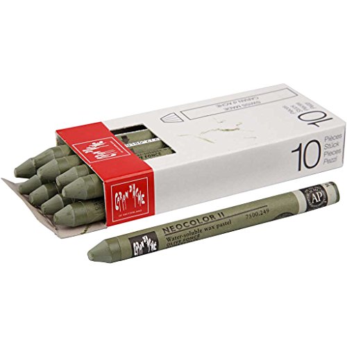 Caran d'Ache NEOCOLOR II 249 DUNKELOLIV/OLIVE (7500.249) / Pastelle 10 Stück (1er Pack)/ aus Wasservermalbarem Wachs/Für Papier Karton Glas Holz Leder Stoff Stein von Caran d'Ache