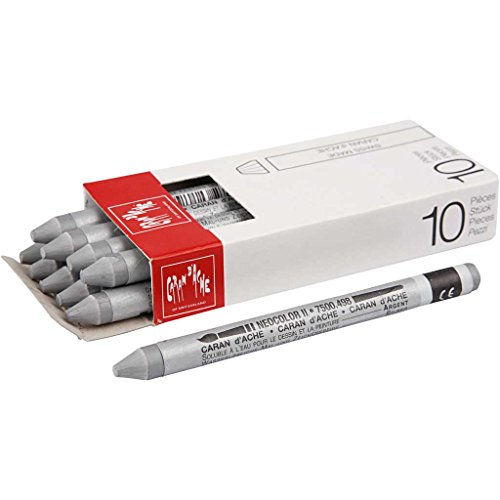 Caran d'Ache NEOCOLOR II 498 SILBER/METALLIC SILVER (7500.498) / Pastelle 10 Stück (1er Pack)/ aus Wasservermalbarem Wachs/Für Papier Karton Glas Holz Leder Stoff Stein von Caran d'Ache