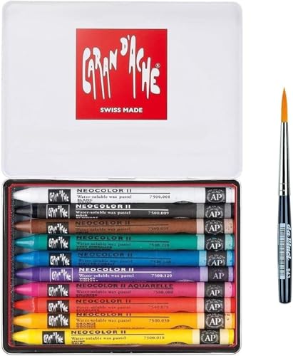 Caran d'Ache Neocolor II Aquarell-Wachsmalstifte, Aquarellstifte, 10 Stück und 1 Pinsel von Caran d'Ache