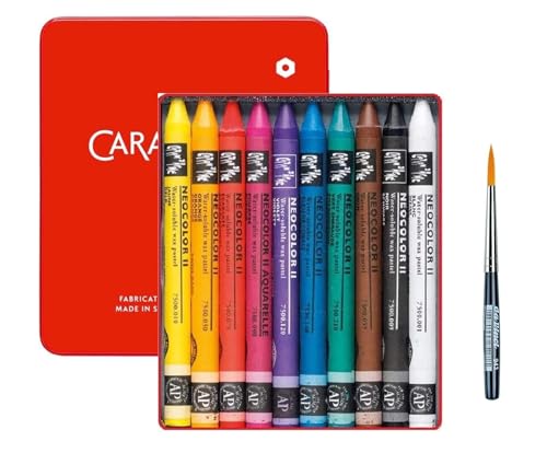 Caran d'Ache Neocolor II Aquarell-Wachsmalstifte, Aquarellstifte, 10 Stück und 1 Pinsel von Caran d'Ache