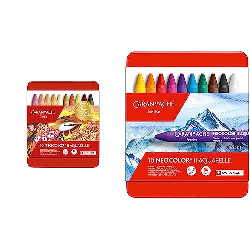 Caran d’Ache d'Ache Etui 10 Buntstifte Pastelle Neocolor II Warme Töne & Caran d'Ache 7500.31 d'ACHE - NEOCOLOR II(2) Aquarelle Wachspastelle in Metallbox - 10 Stück von Caran d’Ache