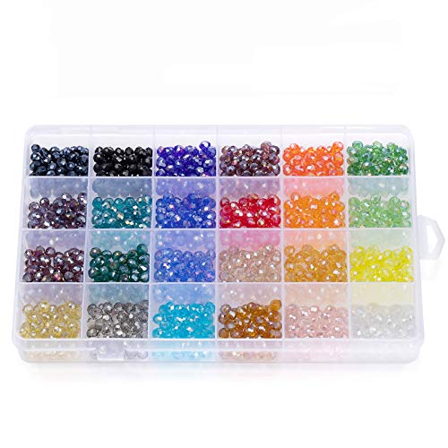 Carastek 1200 Stück Facettierte Glasperlen Rondelle Kügelchen 6mm*4mm 24 Farben Perlen mit Aufbewahrungsbox für DIY Schmuck Armbänder Herstellung Basteln, Glasperlen zum auffädeln Kristall Perlen von Carastek