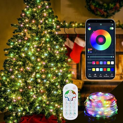 Carastek Lichterkette Außen Innen, 10M 100 LED Lichterkette Strom, Fernbedienung/APP, Wasserdicht IP65,Sync mit Musik Lichterkette Bunt füR Weihnachten Hochzeiten Party Deko von Carastek