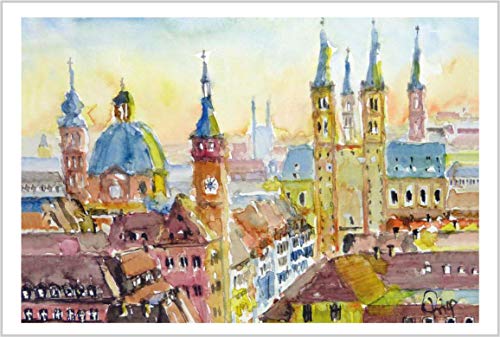 Card Kunstverlag 10 Geburtstagskarten, Glückwunschkarten Doppelkarten DIN B6 - Set mit Umschlag - Würzburg (Kiliansdom und Rathaus) von Card Kunstverlag