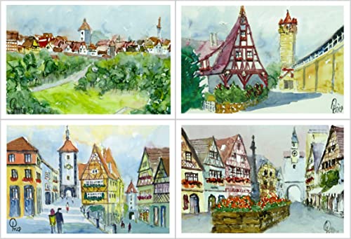 Card Kunstverlag 8 Grußkarten, Doppelkarten, Glückwunschkarten DIN B6 (4x2 Karten) mit Kuvert - Rothenburg ob der Tauber von Card Kunstverlag