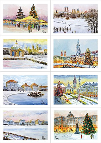 Card Kunstverlag 8 Weihnachtskarten Doppelkarten mit Kuvert DIN B6 - München von Fiico