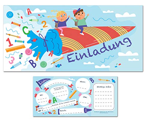 CardWheels 15 x Einladung Einschulung Schulanfang Schuleingang Zuckertüte Schultüte Jungen Mädchen von CardWheels