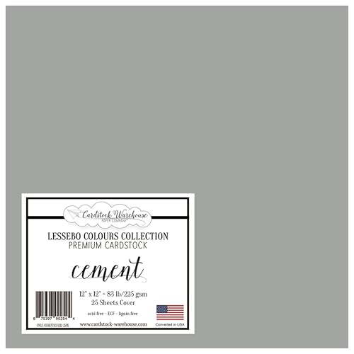 Cardstock Warehouse Lessebo Colours Cement, 30,5 x 30,5 cm, 37,6 kg, matt, Premium-Karton, 225 g/m², 25 Blatt von Cardstock Warehouse Paper Company