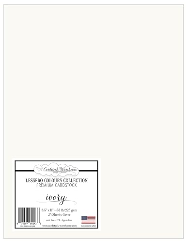 Cardstock Warehouse Lessebo Colours Elfenbeinfarben, 21,6 x 27,9 cm, 37,6 kg, 225 g/m², mattes Premium-Kartonpapier, 25 Blatt von Cardstock Warehouse Paper Company