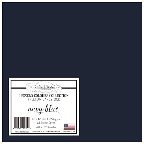 Cardstock Warehouse Lessebo Colours Marineblau, 30,5 x 30,5 cm, 37,6 kg, mattes Premium-Kartonpapier, 225 g/m², 25 Blatt von Cardstock Warehouse Paper Company