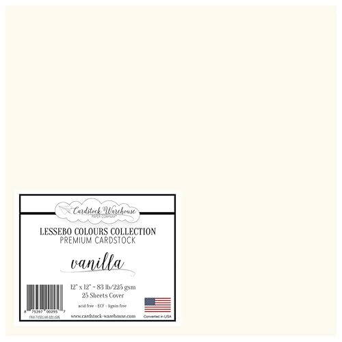 Cardstock Warehouse Lessebo Colours Vanille, 30,5 x 30,5 cm, 37,6 kg, matt, Premium-Karton, 225 g/m², 25 Blatt von Cardstock Warehouse Paper Company