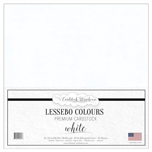 Cardstock Warehouse Lessebo White (früher weiches Weiß), mattes Premium-Kartonpapier, 30,5 x 30,5 cm, 37,6 kg, 225 g/m², 25 Blatt von Cardstock Warehouse Paper Company