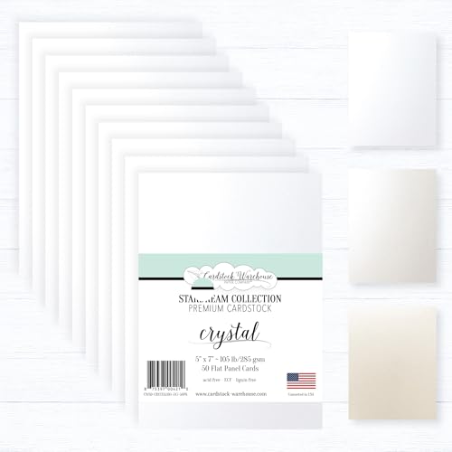 Cardstock Warehouse Stardream Crystal White – 12,7 x 17,8 cm – 47,6 kg/285 g/m² Perlglanz-Flachbild-Karten für Einladungen, Kartenherstellung, Prägung, Stanzen, Notizkarten, 50 Karten von Cardstock Warehouse Paper Company