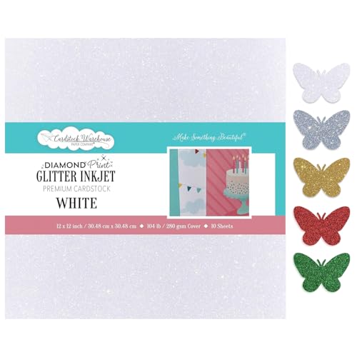 Cardstock Warehouse Diamantdruck Inkjet Glitter – Premium weißes Glitzer-Kartonpapier – 10 Blatt, 30,5 x 30,5 cm – 47,2 kg/280 g/m² für Tintenstrahldruck, Stanzen, Kartenherstellung, Handwerk und von Cardstock Warehouse Paper Company