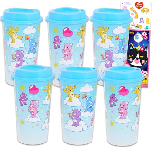 Care Bears Reisebecher-Set – Set mit 6 Care Bears Trinkgläsern mit Deckel plus Aufklebern und mehr | Care Bears Reisebecher für Mädchen, Teenager, Erwachsene von Care Bears