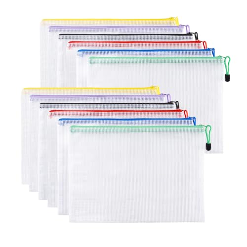 Carehabi 12 Pcs Dokumententasche mit Reißverschluss A4, Wasserdichte Document Case, Mesh Beutel mit Reißverschluss, Datei Zipper Tasche Mesh Kunststoff Reißverschlusstasche für Dokumente, Kosmetika, R von Carehabi