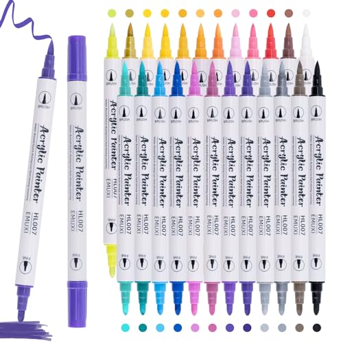 Carehabi Acrylstifte 24 Farben Acrylfarben stifte Wasserfeste Acrylic Paint Marker Stifte für Glas Holz Leinwand Keramik Weihnachten Basteln Ostern DIY Kunsthandwerk machen von Carehabi