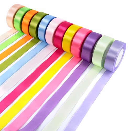 Seidenband 22m*25mm bunte bänder 12 Farben Seidenbänder Für Hochzeitsdekoration Bäckerei Blumenstrauß Verpackung Dekoration Geschenkverpackung Handarbeit (12) von Carehabi