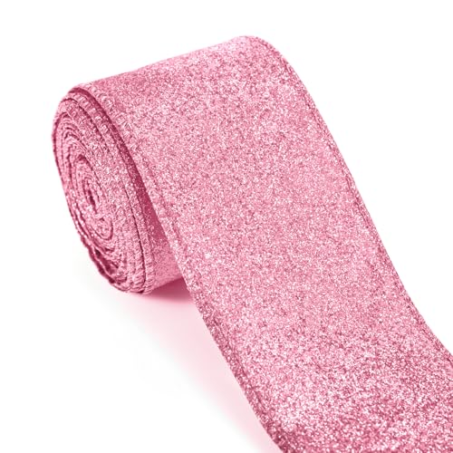 Pinkes Glitzerband, rosa Band mit Draht mit rosa Metallic-Rand, für Geschenkverpackungen, DIY-Schleifen, Weihnachtsbaumkranz, Basteln, Heimdekorationen (6,3 cm x 9,1 m) von Carileee