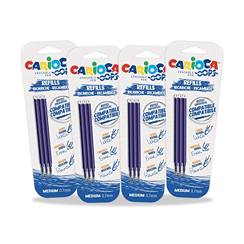 Nachfüllmine Carioca Oops | Nachfüllpack für Kugelschreiber, nachfüllbar und löschbar, Nachfüllpack für Oops, Blau, 12 Stück von Carioca