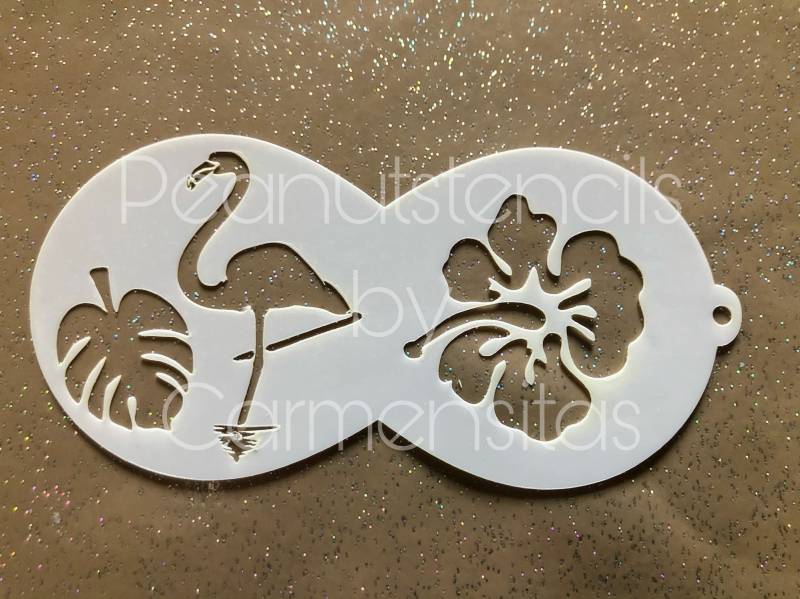 Facepainting Stenicl, Peanutstencils 1003 Flamingo & Hawaii Flower Schablone Für Kinderschminken von CarmensitasShopDe