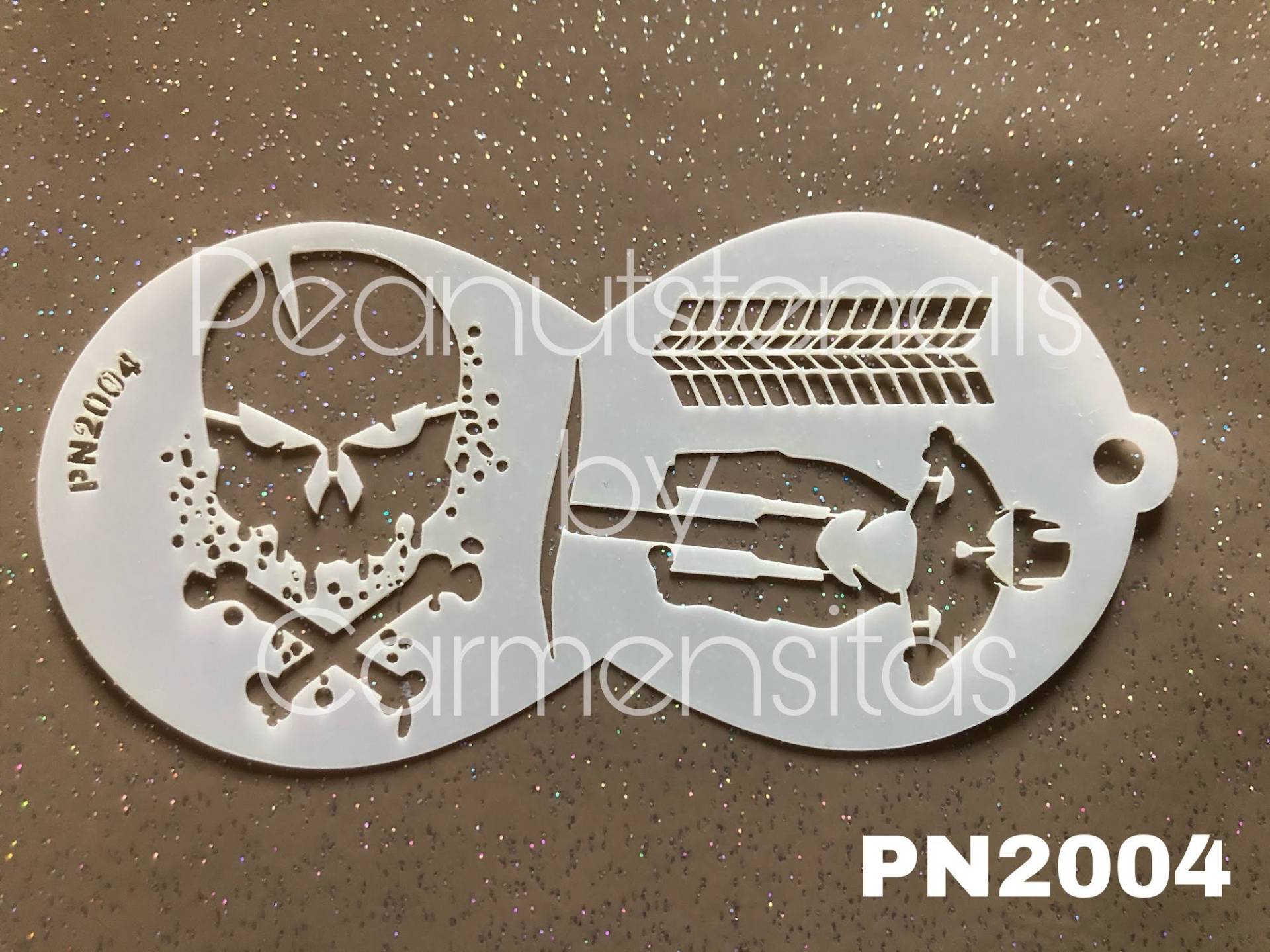 Peanutstencils Pn 2004 Skull Und Biker, Car Tracks Schablone Für Kinderschminke, Stencil Facepainting von CarmensitasShopDe