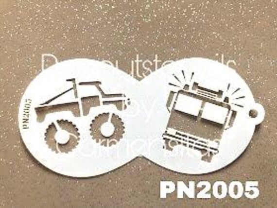 Peanutstencils Pn 2005 Firetruck & Truck, Feuerwehrauto Und Truck - Facepainting Stencil, Kinderschminken Schablone von CarmensitasShopDe